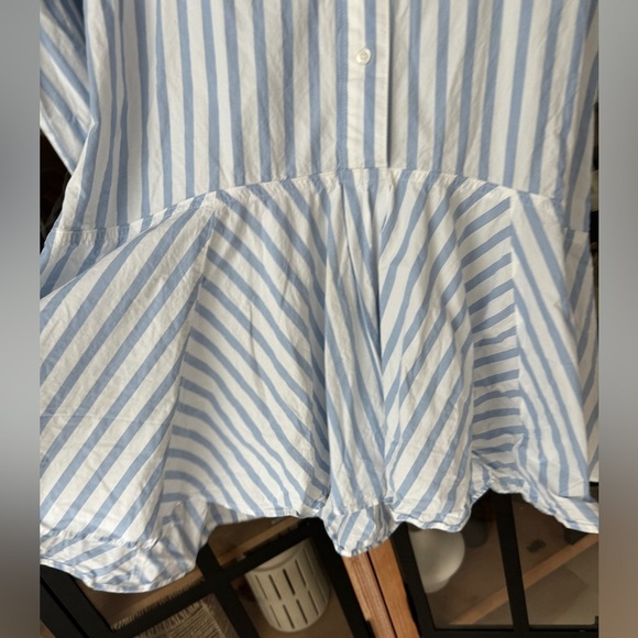 H&M mini dress long sleeve striped button down collar cotton peplum drop hem - Picture 6 of 8